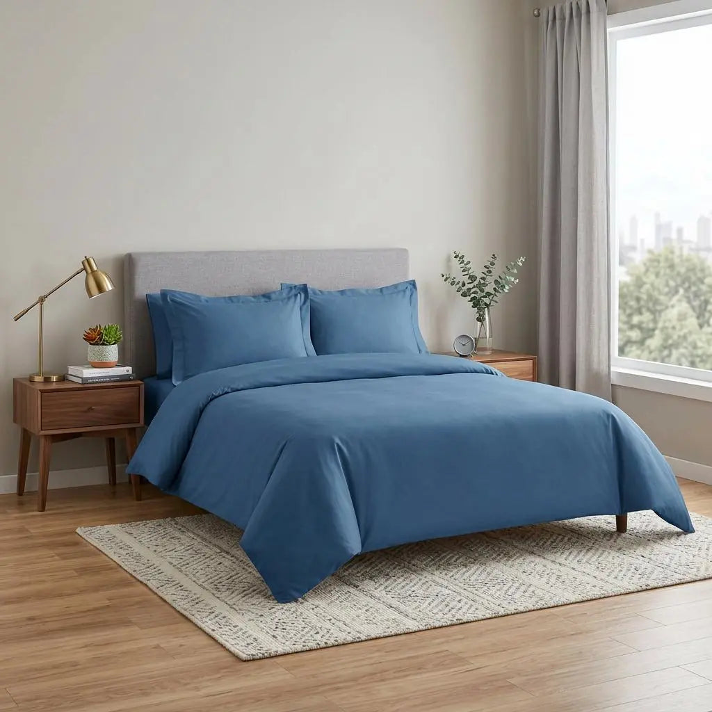 Blue Twin Cotton Blend Washable Duvet Cover Set With Sham Homeroots Bed & Bath