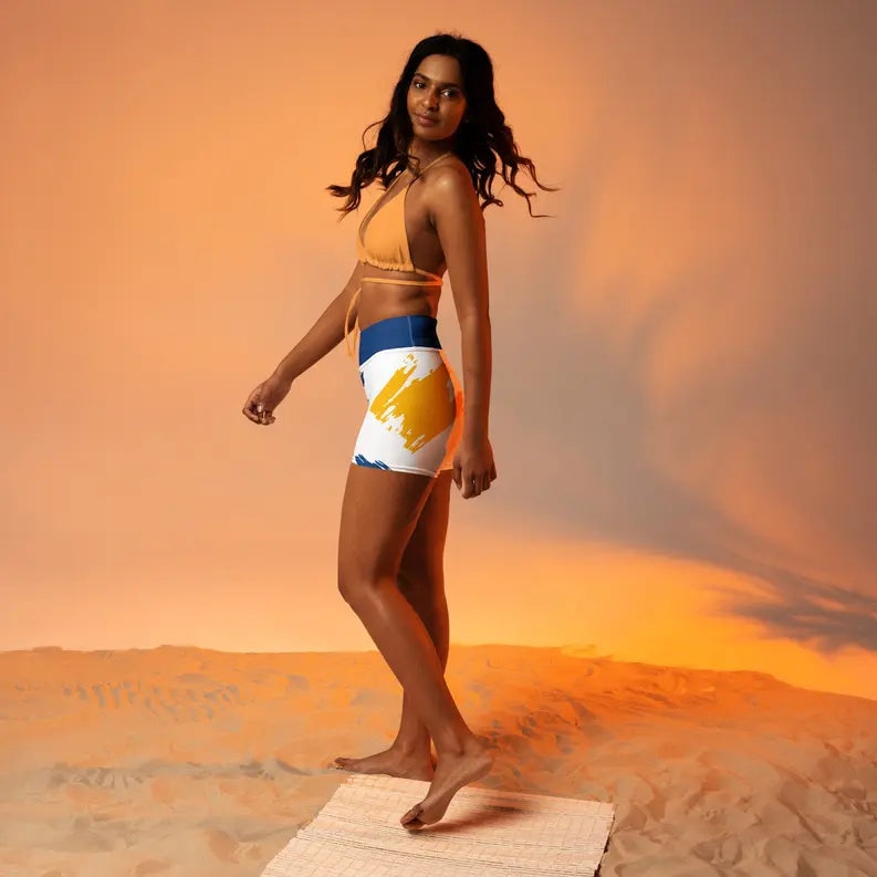 Blue Yellow Splash Yoga Shorts Adirelounge