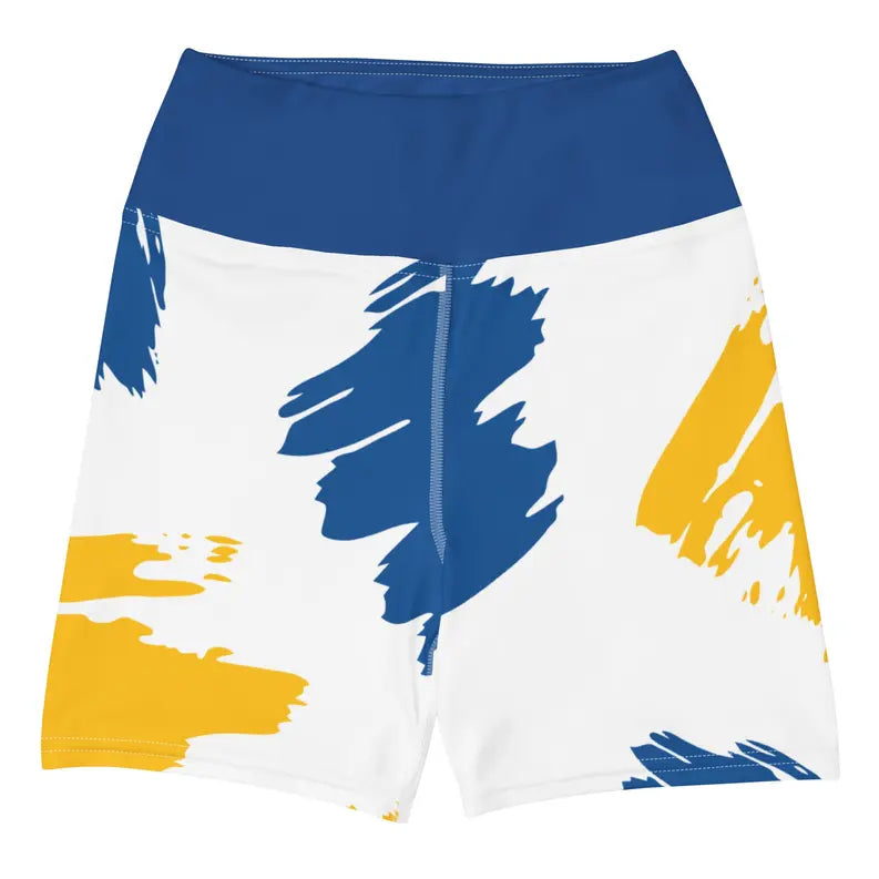 Blue Yellow Splash Yoga Shorts Adirelounge