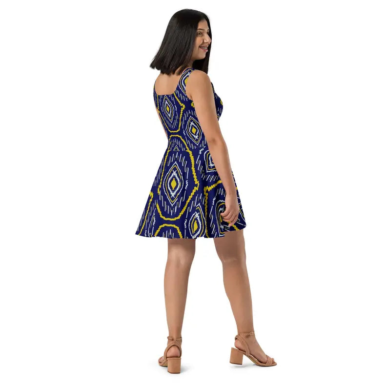 Blue Yellow Women Skater Dress Adirelounge