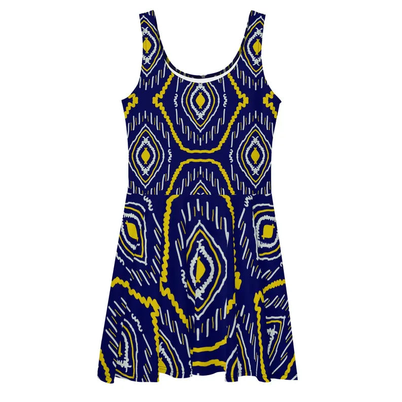 Blue Yellow Women Skater Dress Adirelounge
