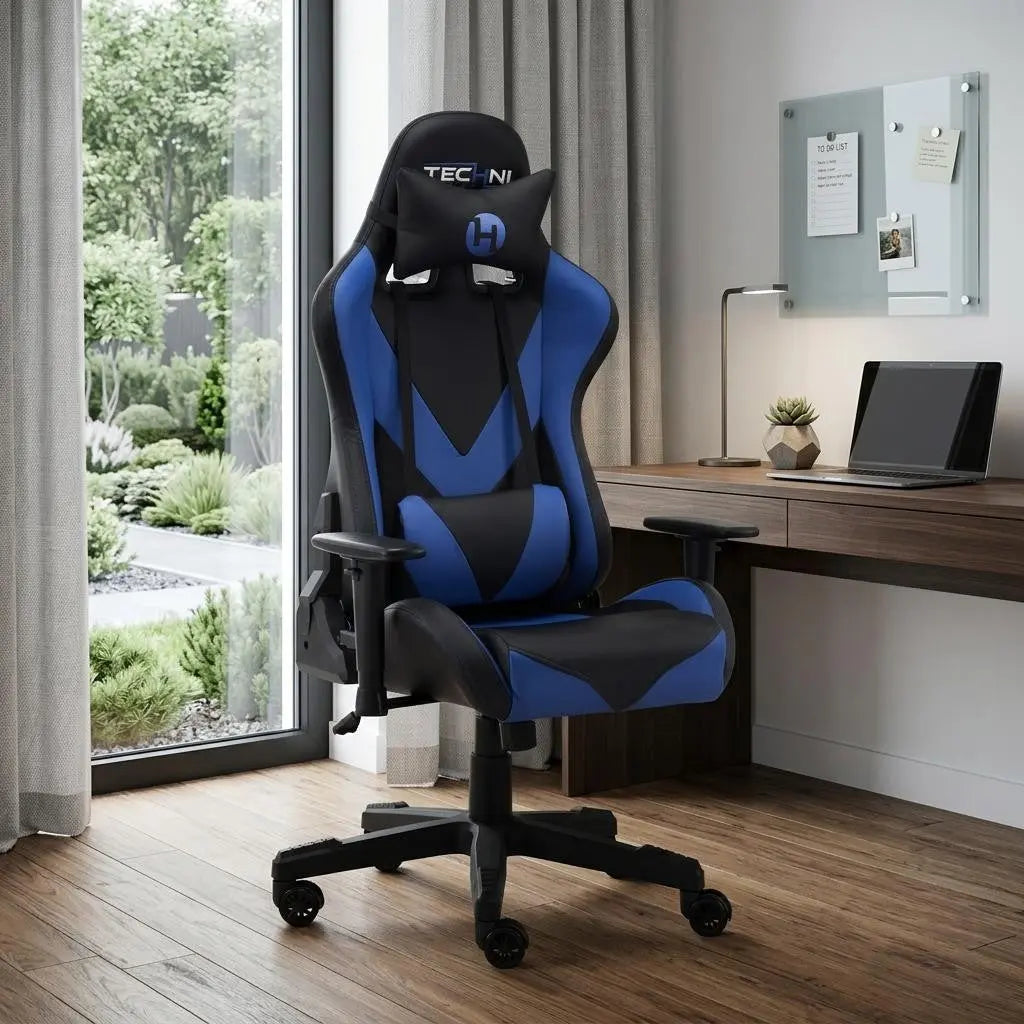 Blue and Black Adjustable Height Swivel Rolling Gaming Chair Homeroots Office