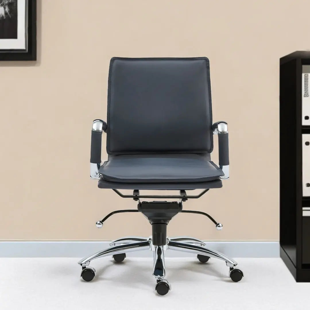 Blue and Silver Adjustable Swivel Faux Leather Rolling Conference Office Chair - GreatEagleInc