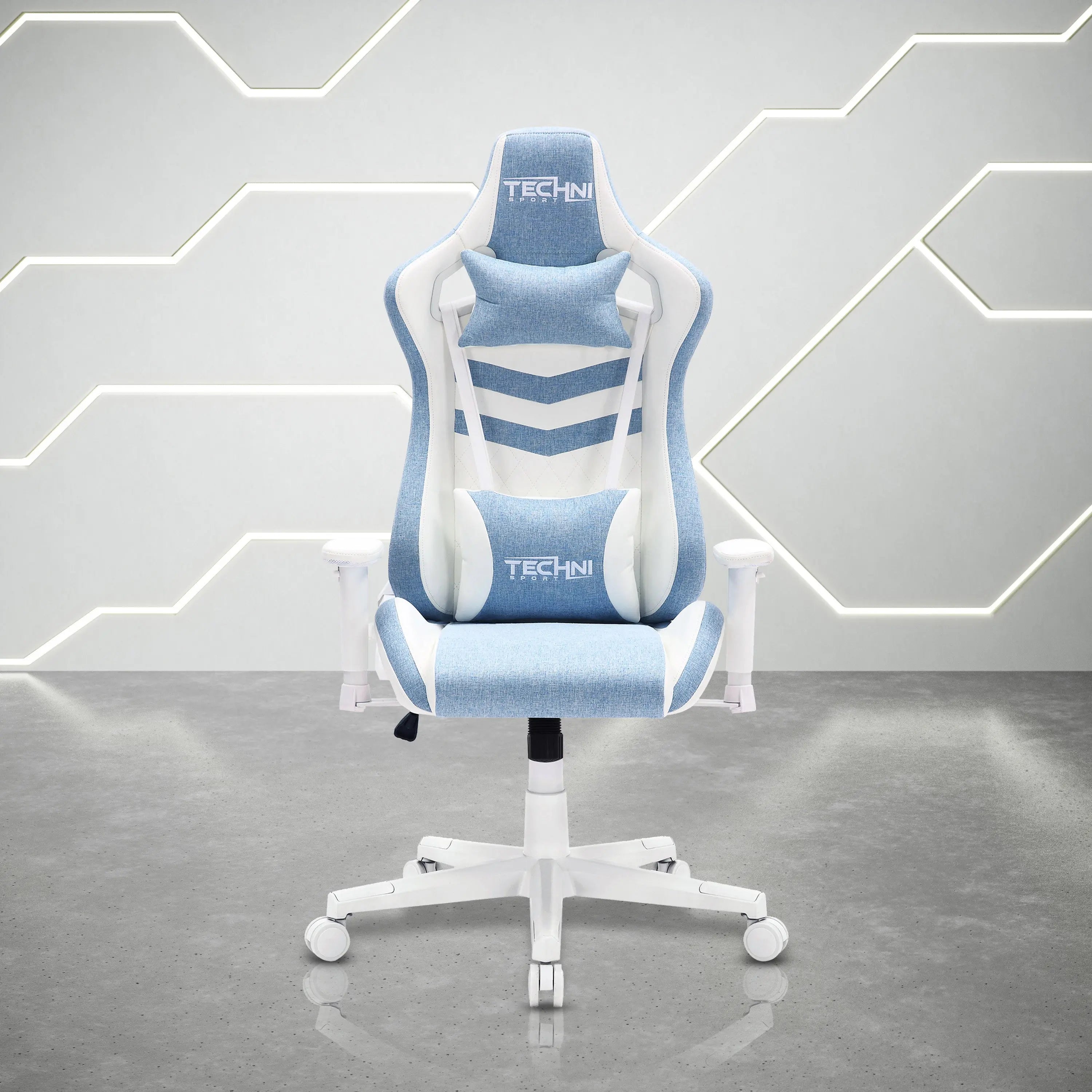 Blue and White Adjustable Height Swivel Rolling Gaming Chair Homeroots Office