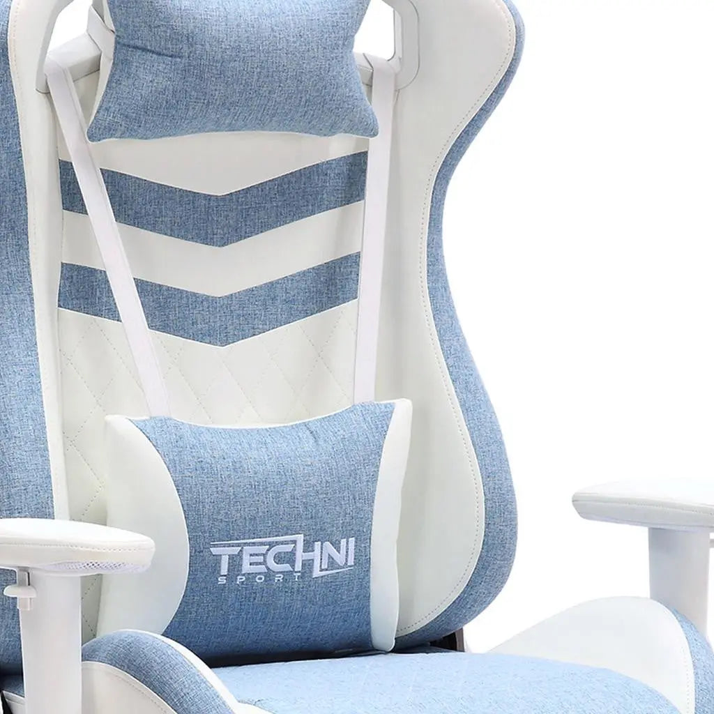 Blue and White Adjustable Height Swivel Rolling Gaming Chair Homeroots Office