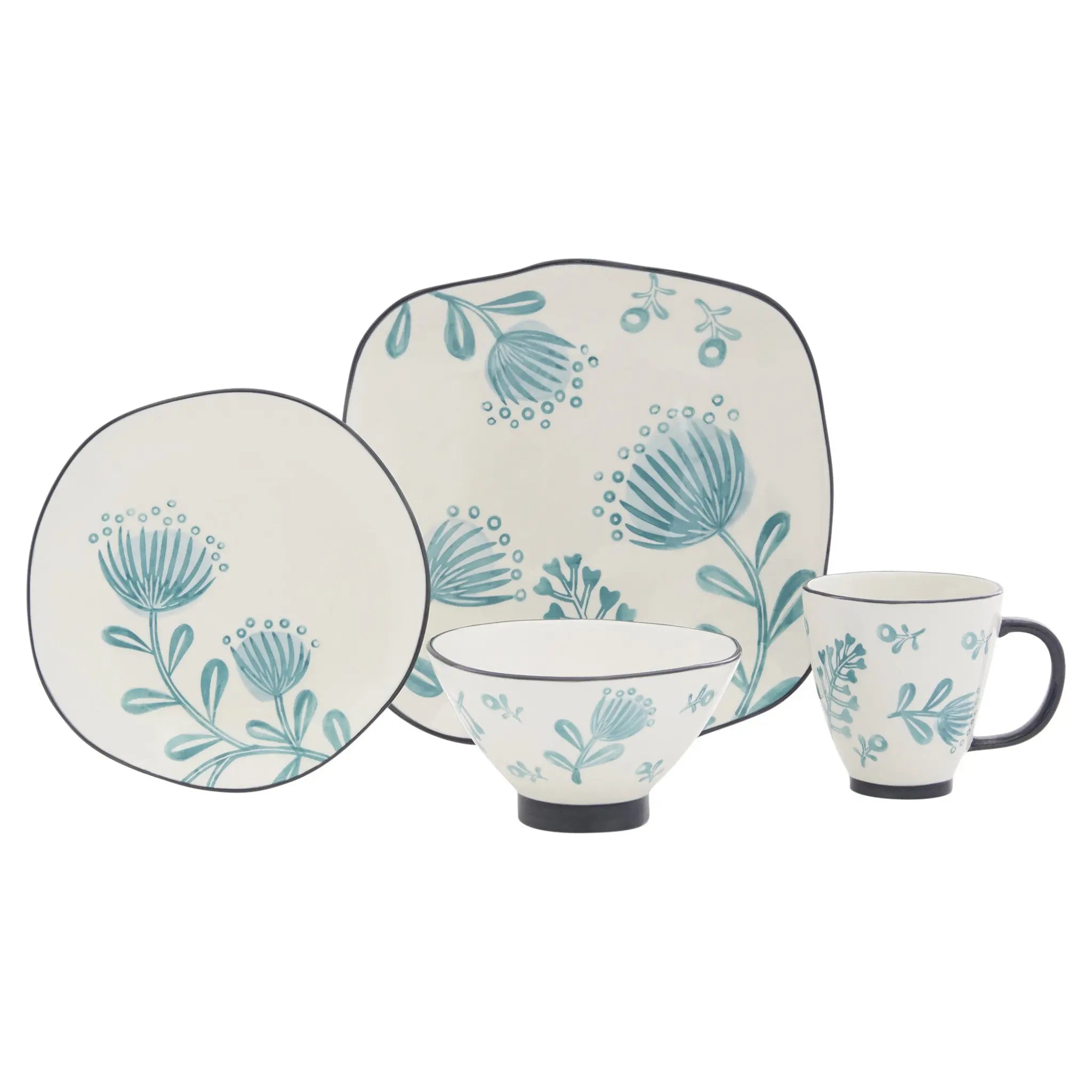 Blue and White Sixteen Piece Round Floral Ceramic Service For Four Dinnerware Set Homeroots Kitchen & Dining