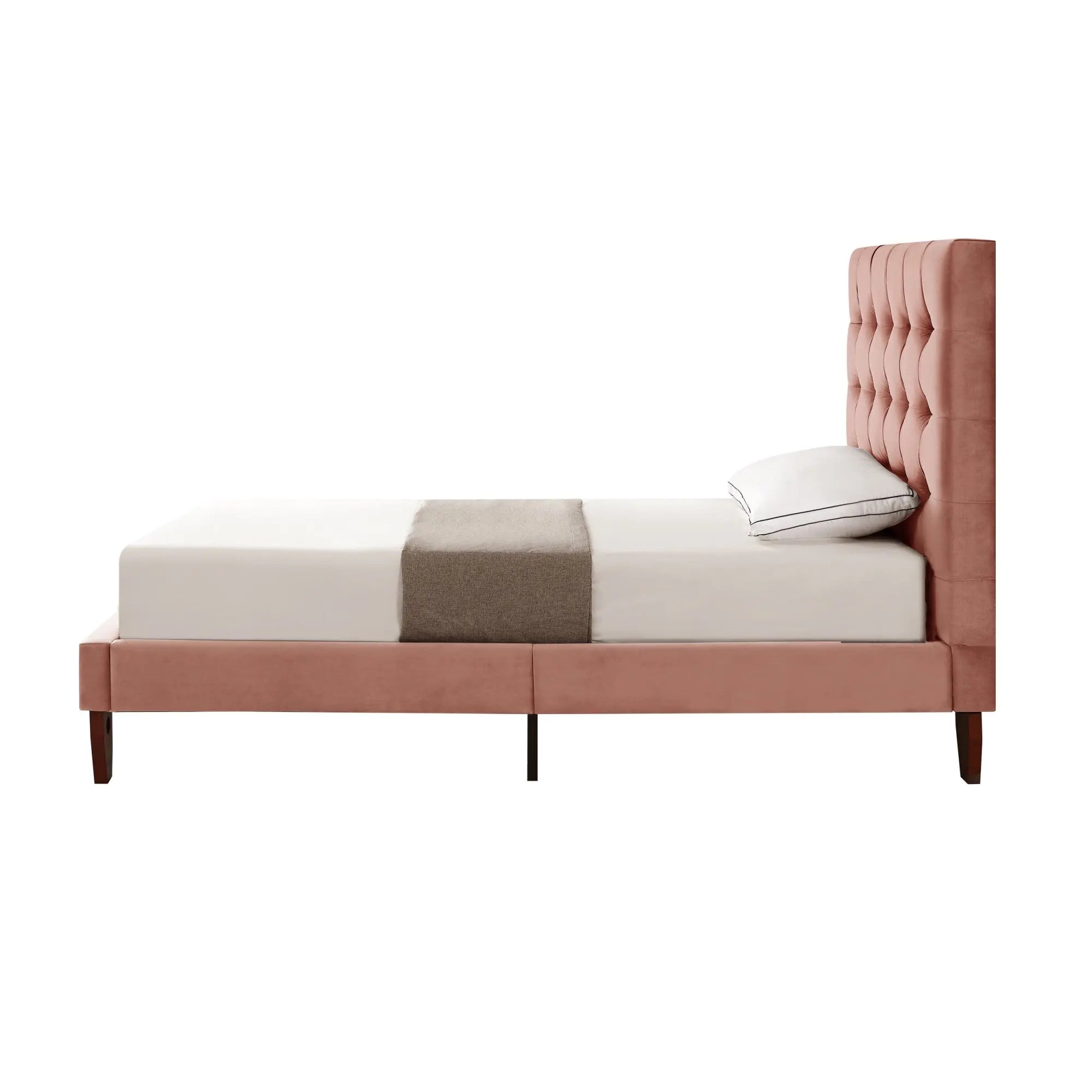 Blush Solid Wood Full Tufted Upholstered Velvet Bed Homeroots Bed & Bath