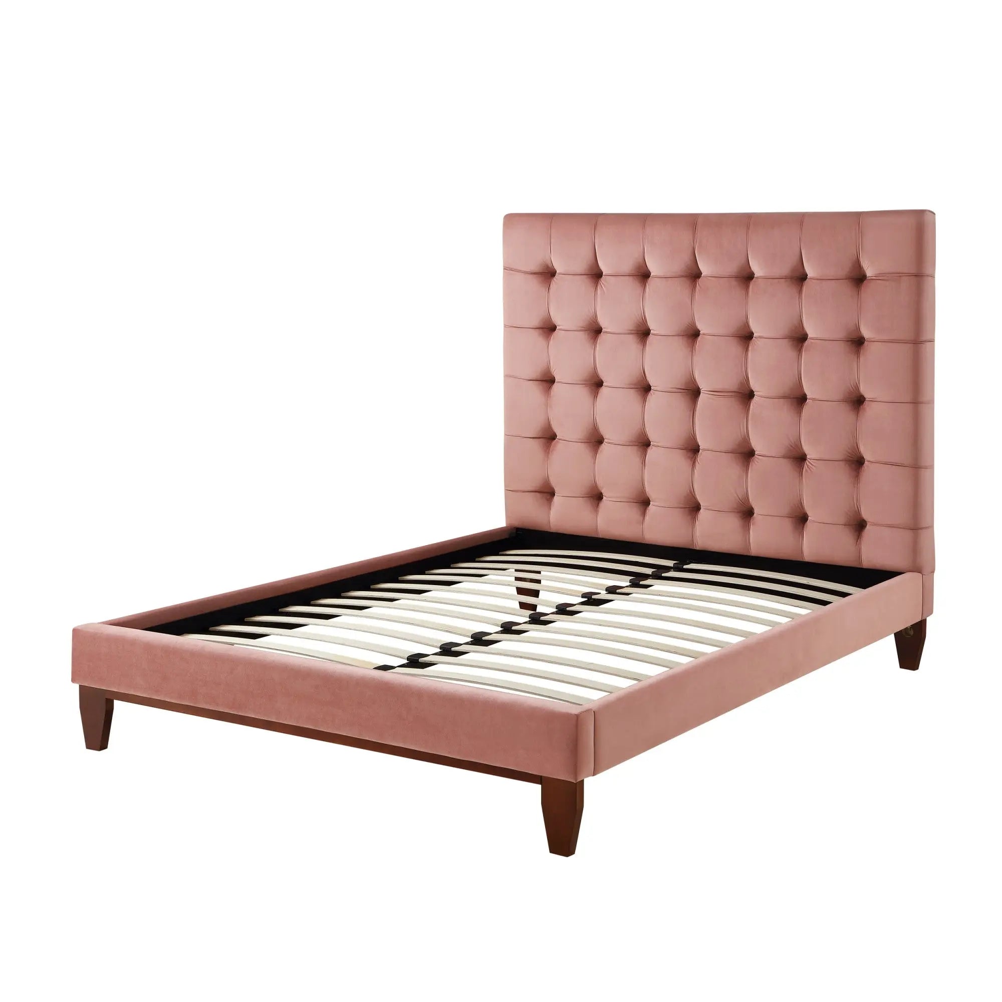 Blush Solid Wood Queen Tufted Upholstered Velvet Bed Homeroots Bed & Bath