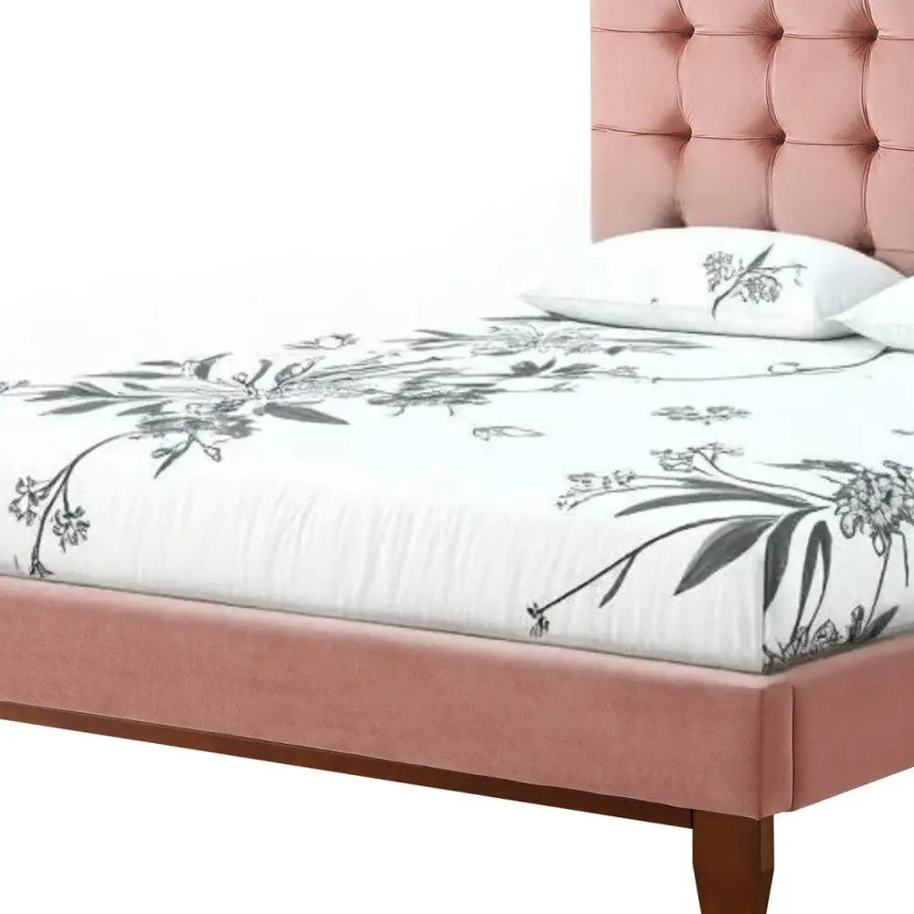 Blush Solid Wood Queen Tufted Upholstered Velvet Bed Homeroots Bed & Bath