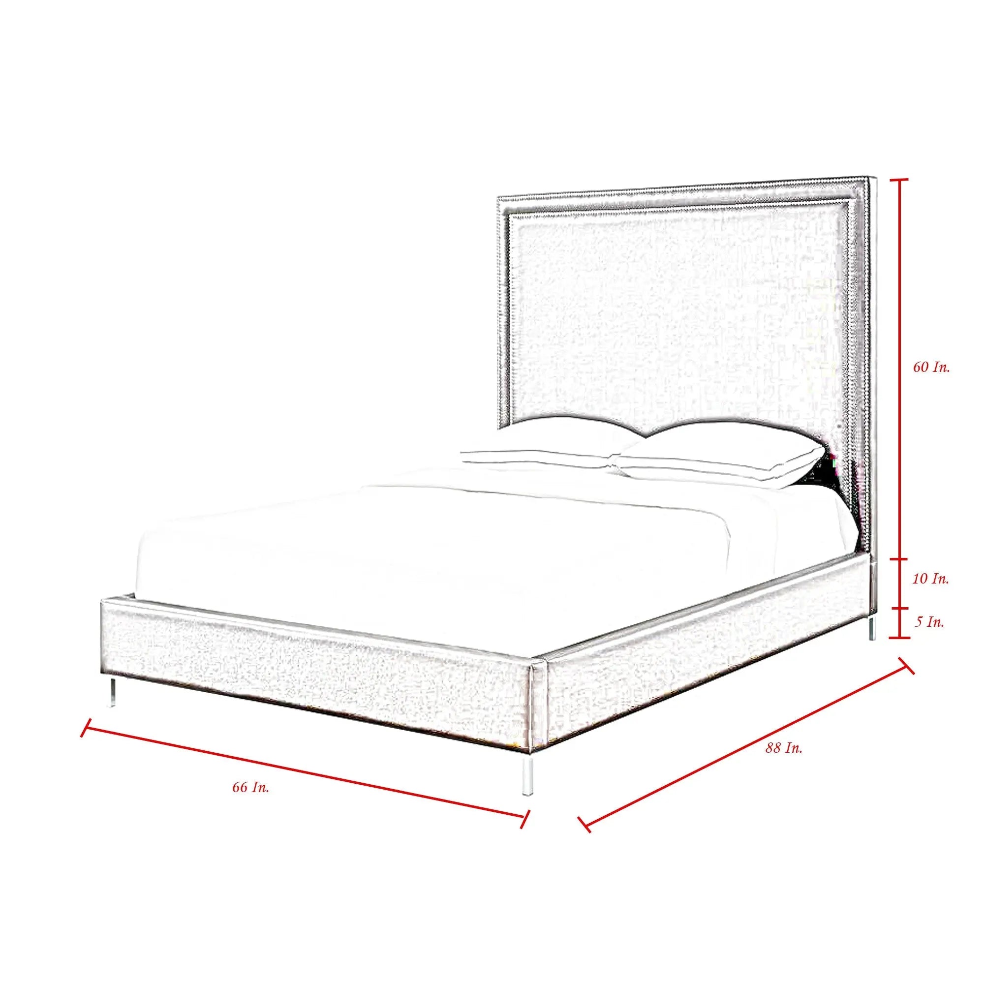 Blush Solid Wood Queen Upholstered Velvet Bed with Nailhead Trim Homeroots Bed & Bath