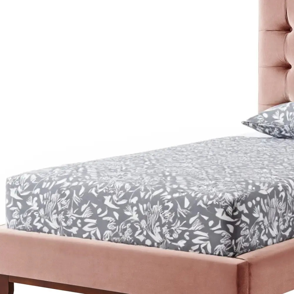 Blush Solid Wood Twin Tufted Upholstered Velvet Bed Homeroots Bed & Bath