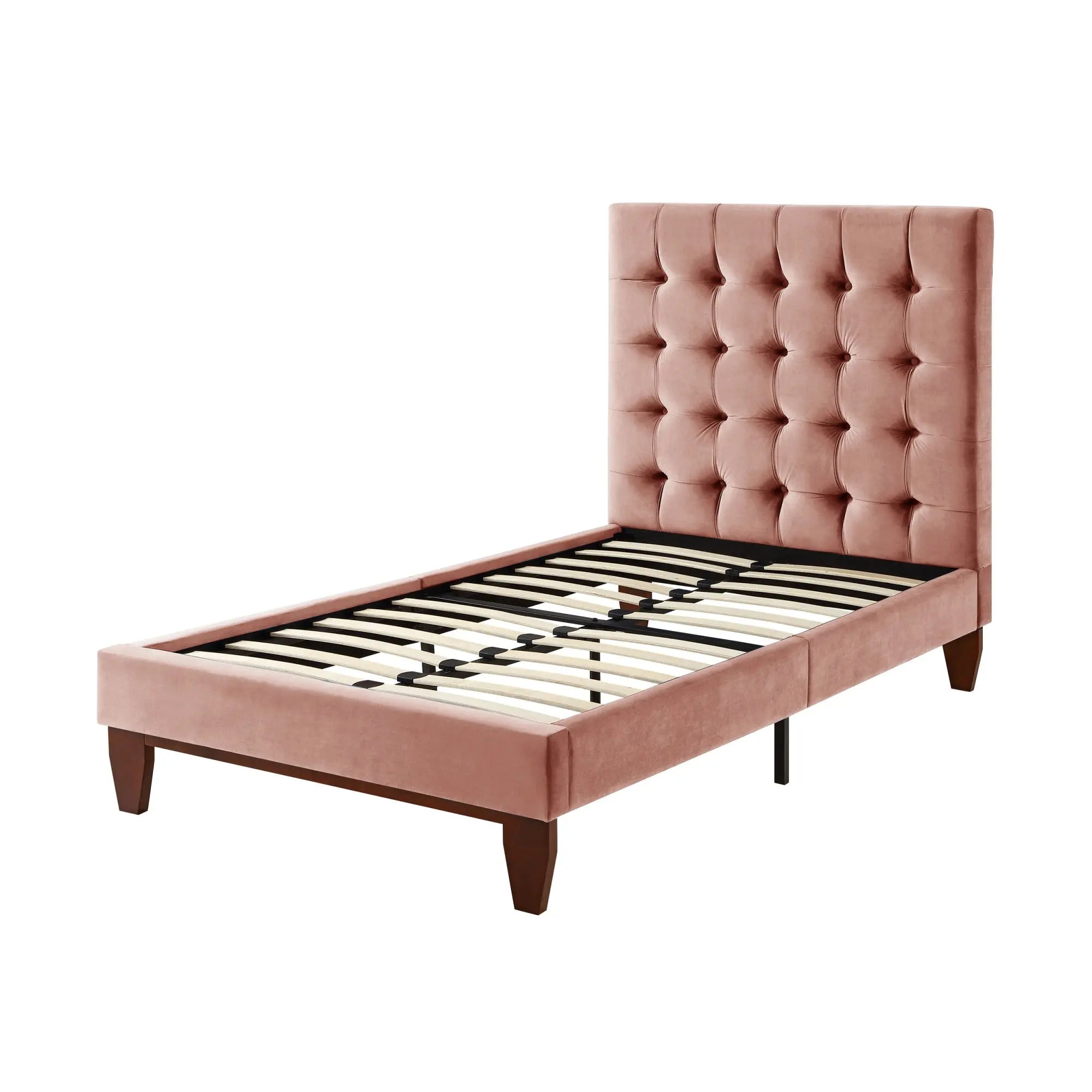 Blush Solid Wood Twin Tufted Upholstered Velvet Bed Homeroots Bed & Bath