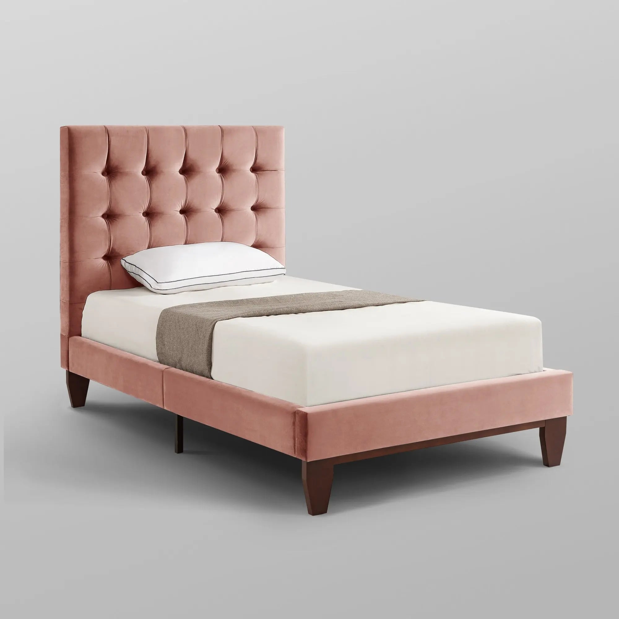 Blush Solid Wood Twin Tufted Upholstered Velvet Bed Homeroots Bed & Bath