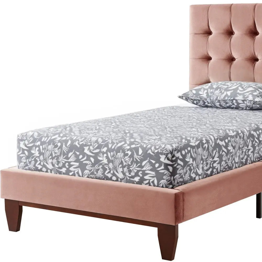 Blush Solid Wood Twin Tufted Upholstered Velvet Bed Homeroots Bed & Bath
