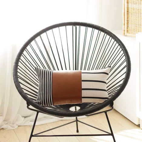 Bohemian Striped Vegan Faux Leather Throw Pillow Covers MIKE & Co. NEW YORK