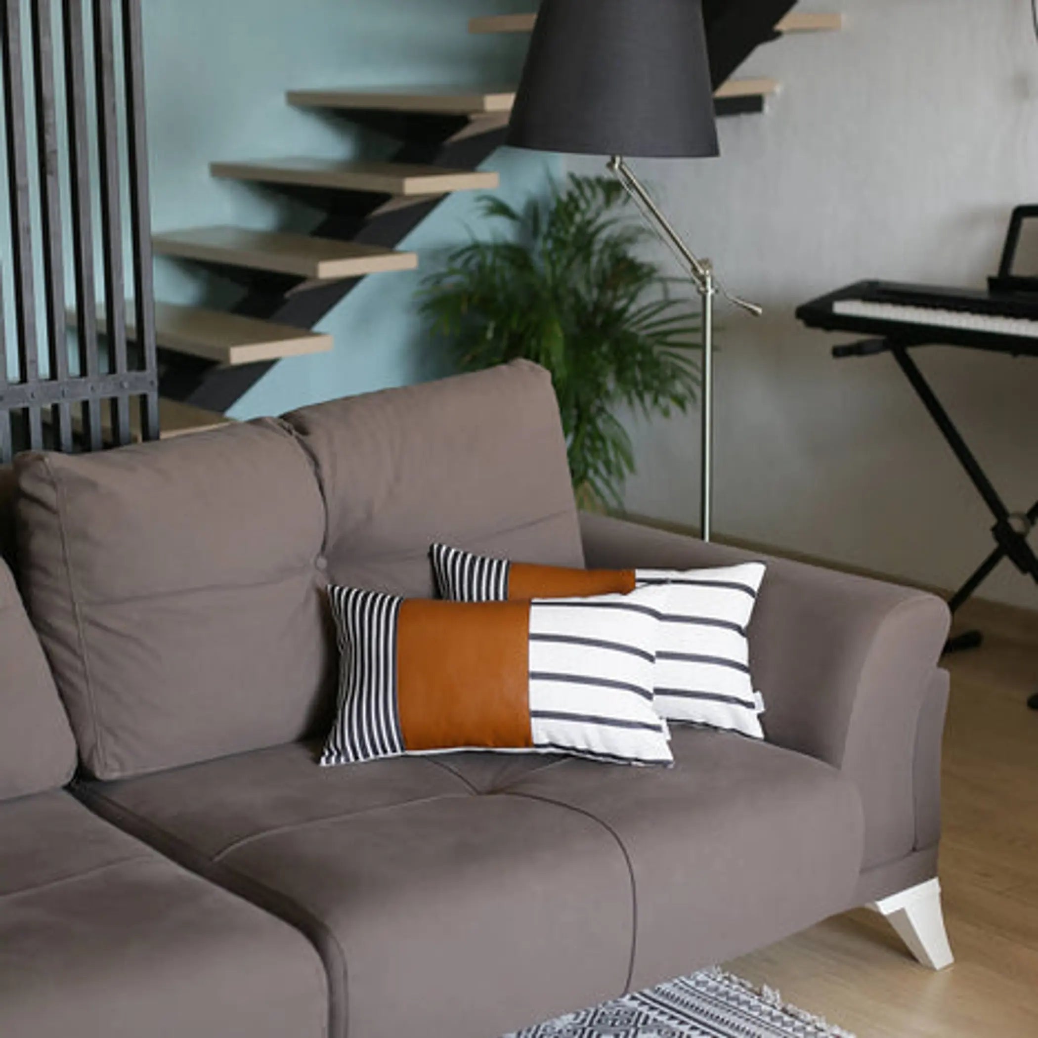 Bohemian Striped Vegan Faux Leather Throw Pillow Covers MIKE & Co. NEW YORK