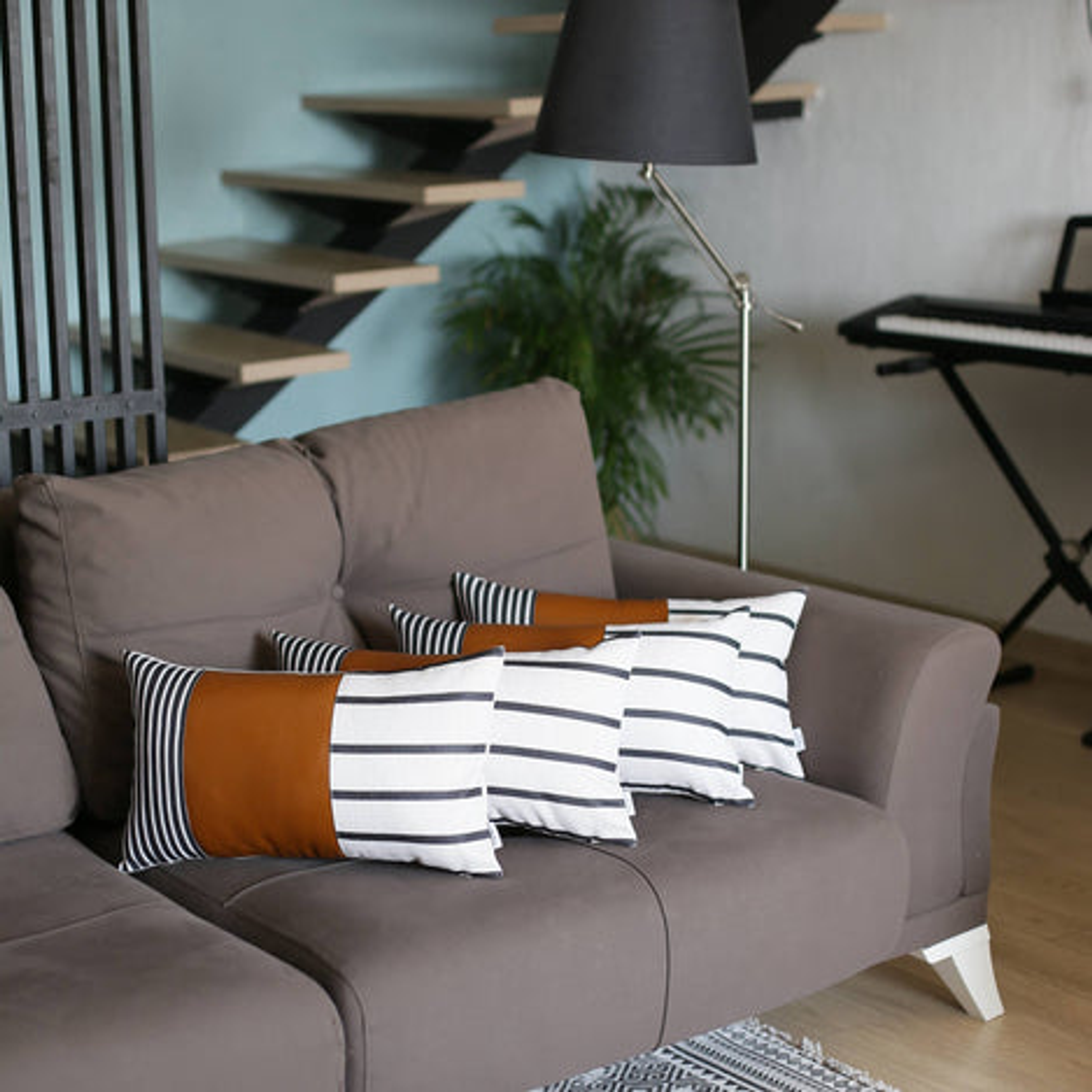 Bohemian Striped Vegan Faux Leather Throw Pillow Covers MIKE & Co. NEW YORK