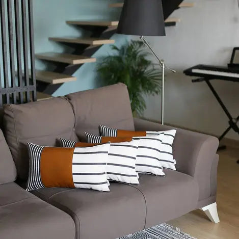 Bohemian Striped Vegan Faux Leather Throw Pillow Covers MIKE & Co. NEW YORK