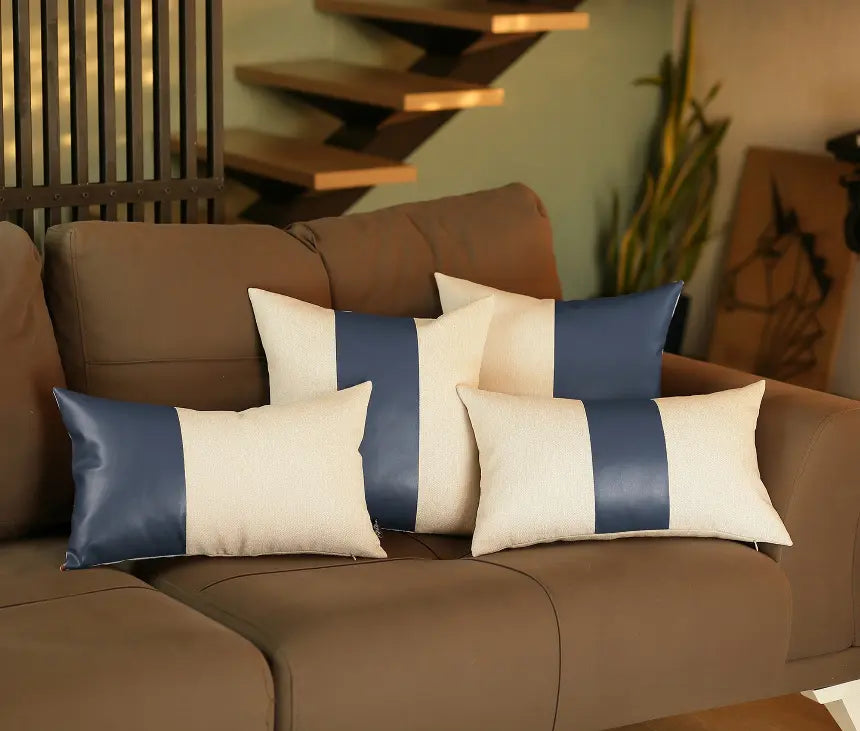 Bohemian Vegan Faux Leather Detailed Throw Pillow MIKE & Co. NEW YORK