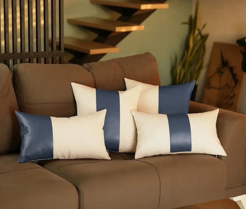 Bohemian Vegan Faux Leather Detailed Throw Pillow MIKE & Co. NEW YORK