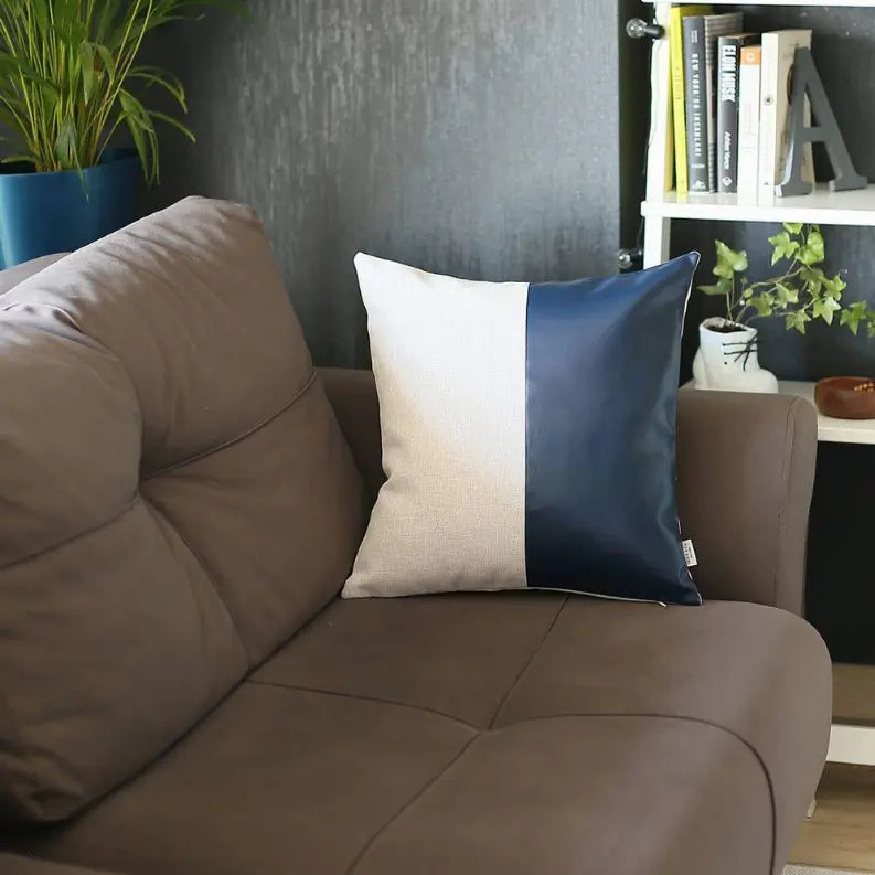 Bohemian Vegan Faux Leather Detailed Throw Pillow MIKE & Co. NEW YORK