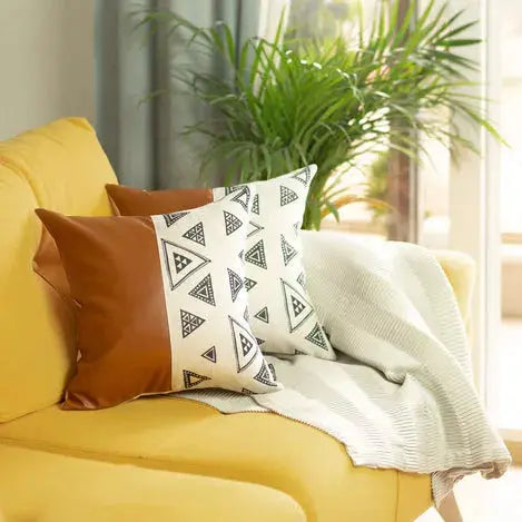 Bohemian Vegan Faux Leather Throw Pillow Covers Set MIKE & Co. NEW YORK