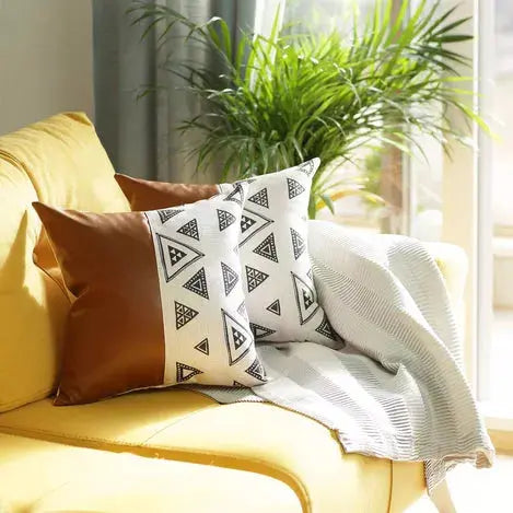 Bohemian Vegan Faux Leather Throw Pillow Covers Set MIKE & Co. NEW YORK
