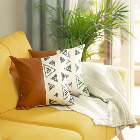 Bohemian Vegan Faux Leather Throw Pillow Covers Set MIKE & Co. NEW YORK