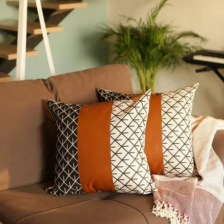 Bohemian Vegan Faux Leather Throw Pillow Covers Set MIKE & Co. NEW YORK