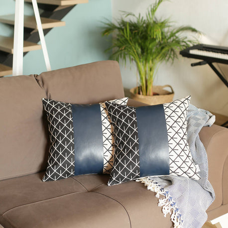 Bohemian Vegan Faux Leather Throw Pillow Covers Set MIKE & Co. NEW YORK