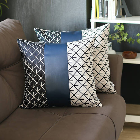 Bohemian Vegan Faux Leather Throw Pillow Covers Set MIKE & Co. NEW YORK