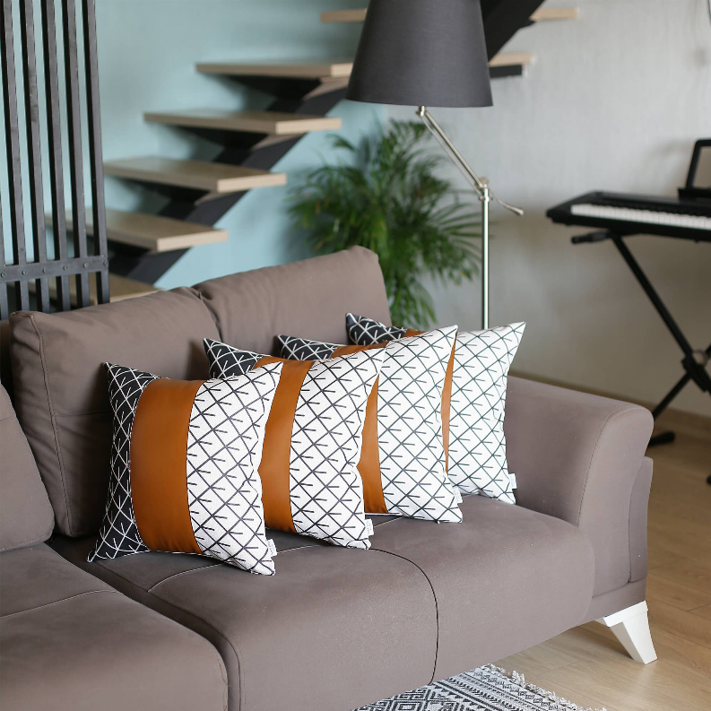 Bohemian Vegan Faux Leather Throw Pillow Covers Set MIKE & Co. NEW YORK