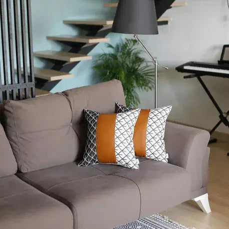 Bohemian Vegan Faux Leather Throw Pillow Covers Set MIKE & Co. NEW YORK