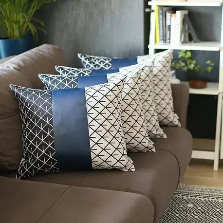 Bohemian Vegan Faux Leather Throw Pillow Covers Set MIKE & Co. NEW YORK