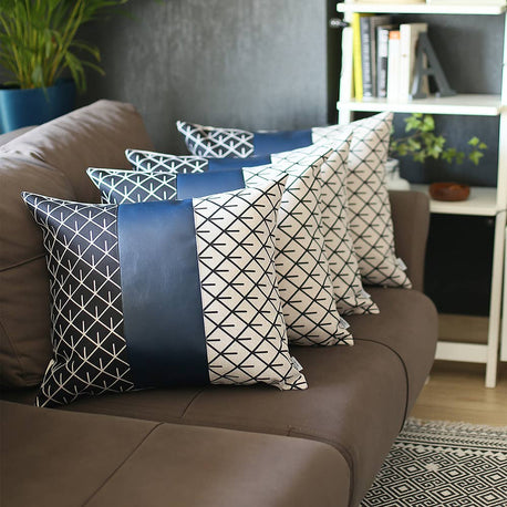 Bohemian Vegan Faux Leather Throw Pillow Covers Set MIKE & Co. NEW YORK
