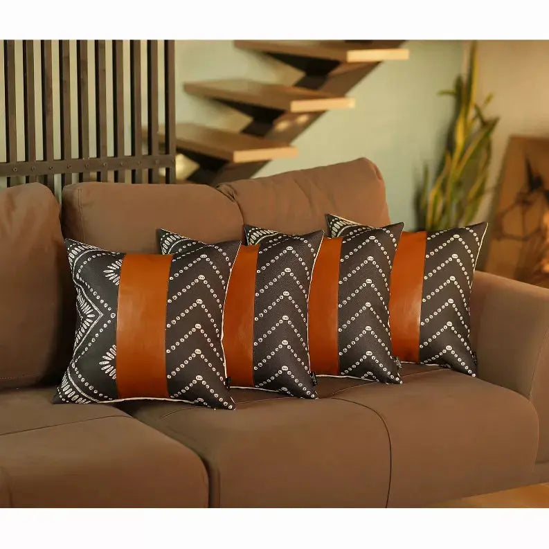Bohemian Vegan Faux Leather Throw Pillow Covers Set MIKE & Co. NEW YORK