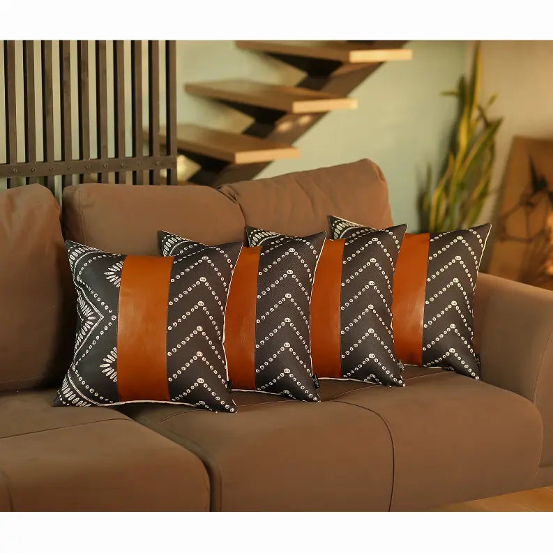 Bohemian Vegan Faux Leather Throw Pillow Covers Set MIKE & Co. NEW YORK
