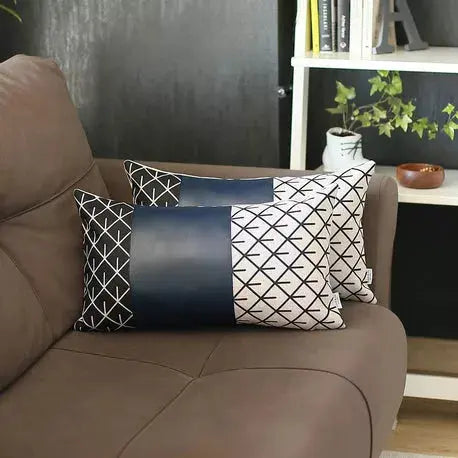 Bohemian Vegan Faux Leather Throw Pillow Covers Set MIKE & Co. NEW YORK