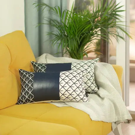 Bohemian Vegan Faux Leather Throw Pillow Covers Set MIKE & Co. NEW YORK