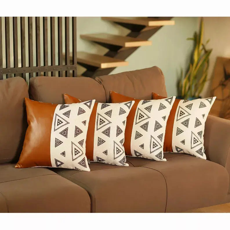 Bohemian Vegan Faux Leather Throw Pillow Covers Set MIKE & Co. NEW YORK