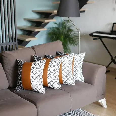 Bohemian Vegan Faux Leather Throw Pillow Covers Set MIKE & Co. NEW YORK