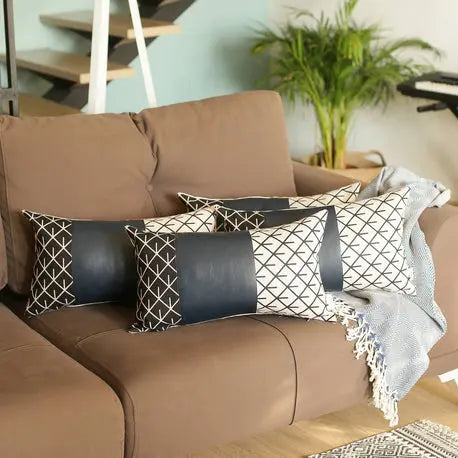 Bohemian Vegan Faux Leather Throw Pillow Covers Set MIKE & Co. NEW YORK