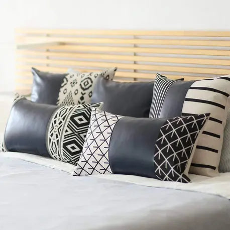 Bohemian Vegan Faux Leather Throw Pillow Covers Set MIKE & Co. NEW YORK