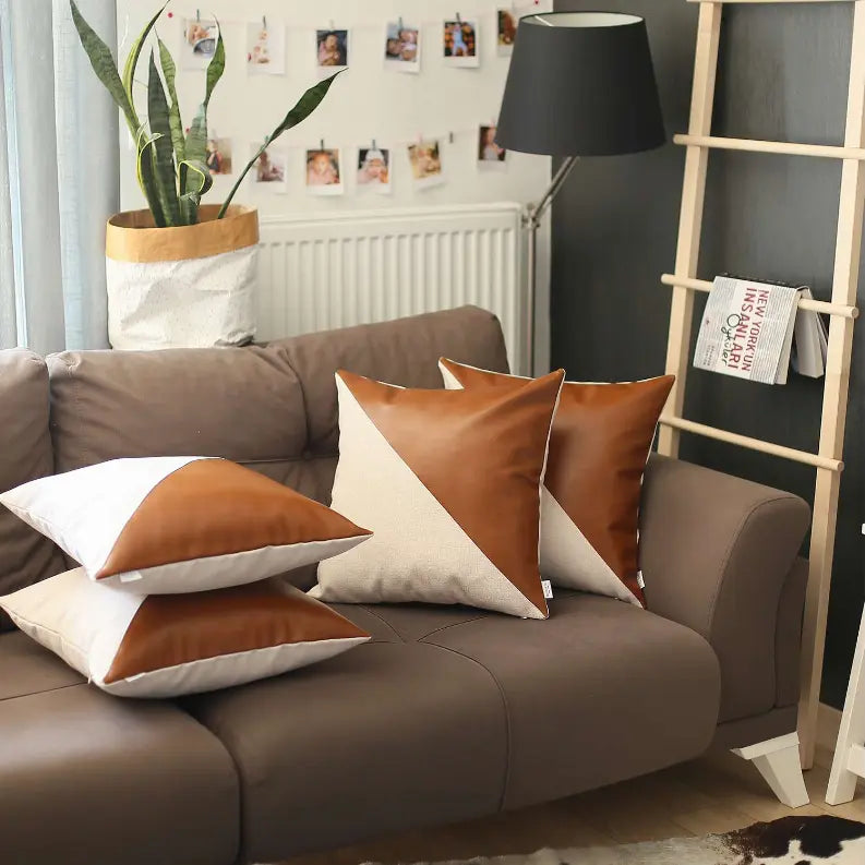 Boho-Chic Vegan Faux Leather Throw Pillow Covers Set of 4 MIKE & Co. NEW YORK