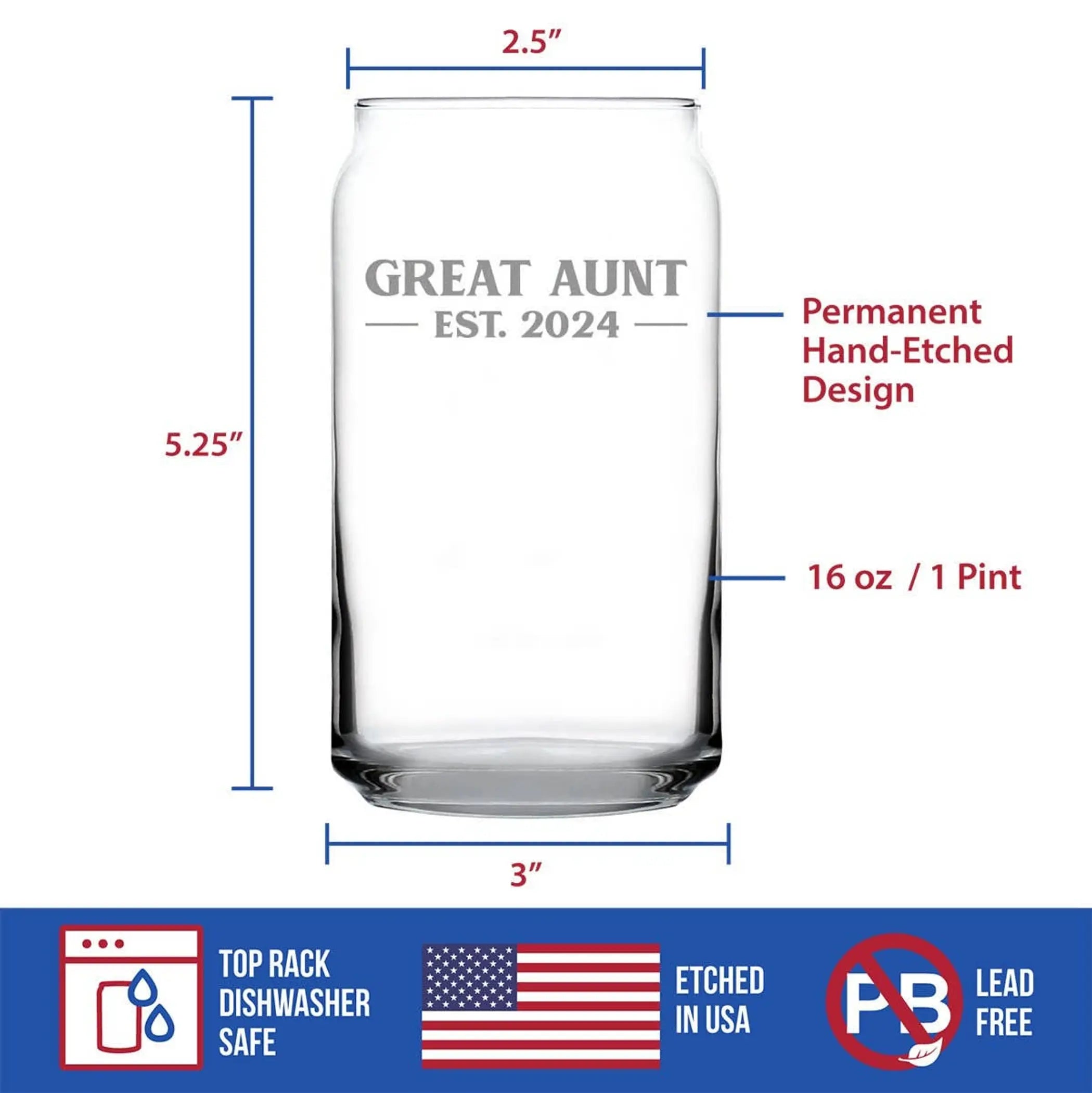 Bold 2024 New Great Aunt Beer Can Pint Glass -  Gifts Bevvee