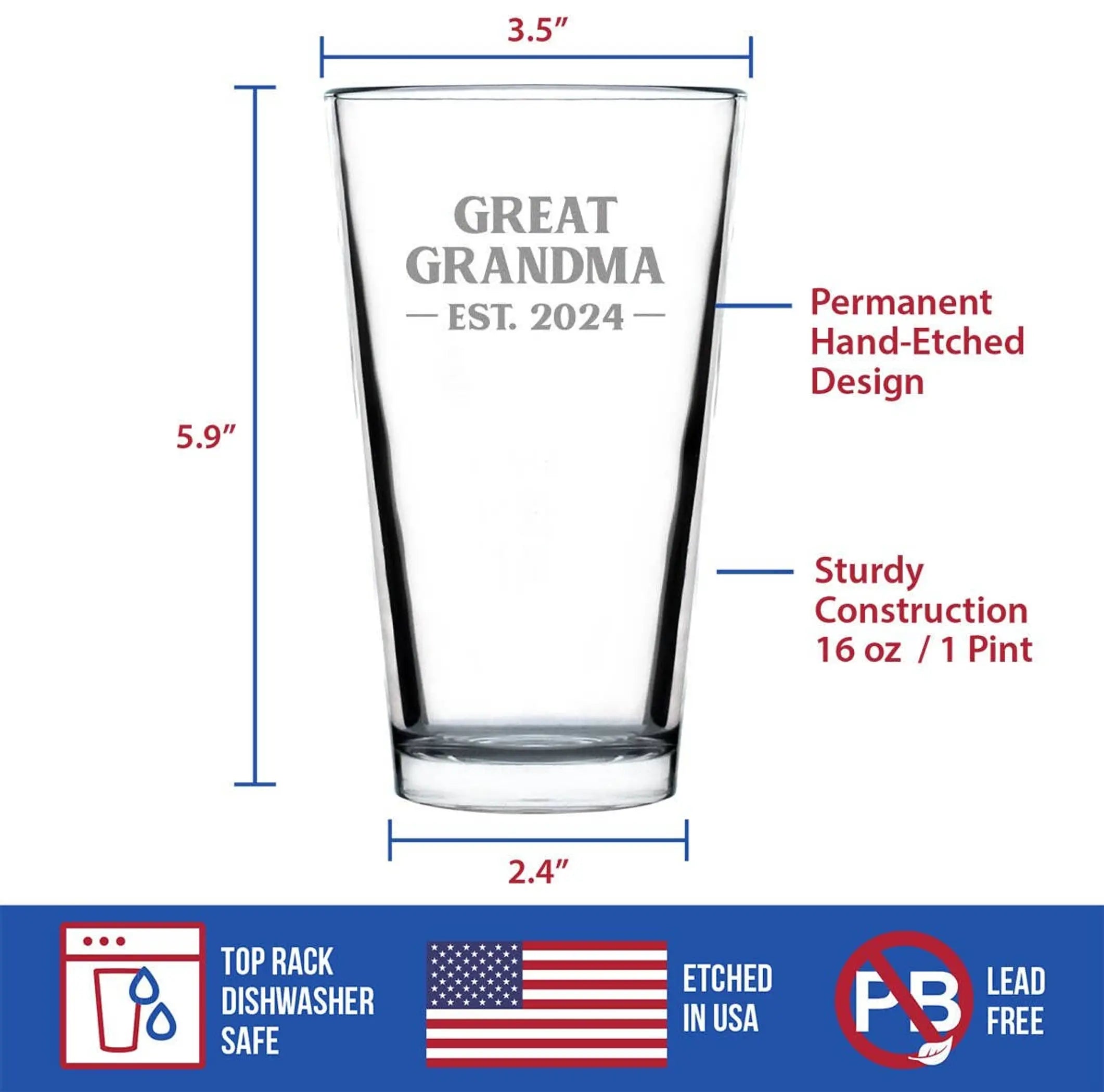 Bold 2024 New Great Grandma Pint Glass for Beer -  Gifts Bevvee