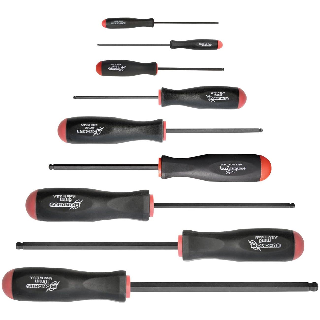 Bondhus Balldriver Metric Hex Ball End Screwdrivers 1.5mm To 10mm (9 Piece) BONDHUS