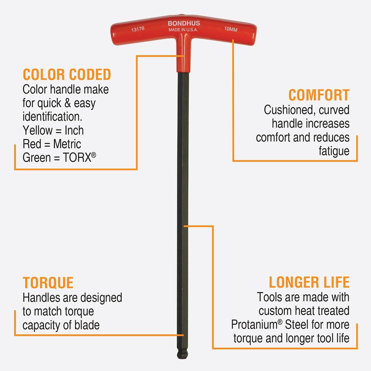 Bondhus Balldriver Metric Hex Ball End T-handle Wrenches 2mm To 10mm (8 Piece) BONDHUS