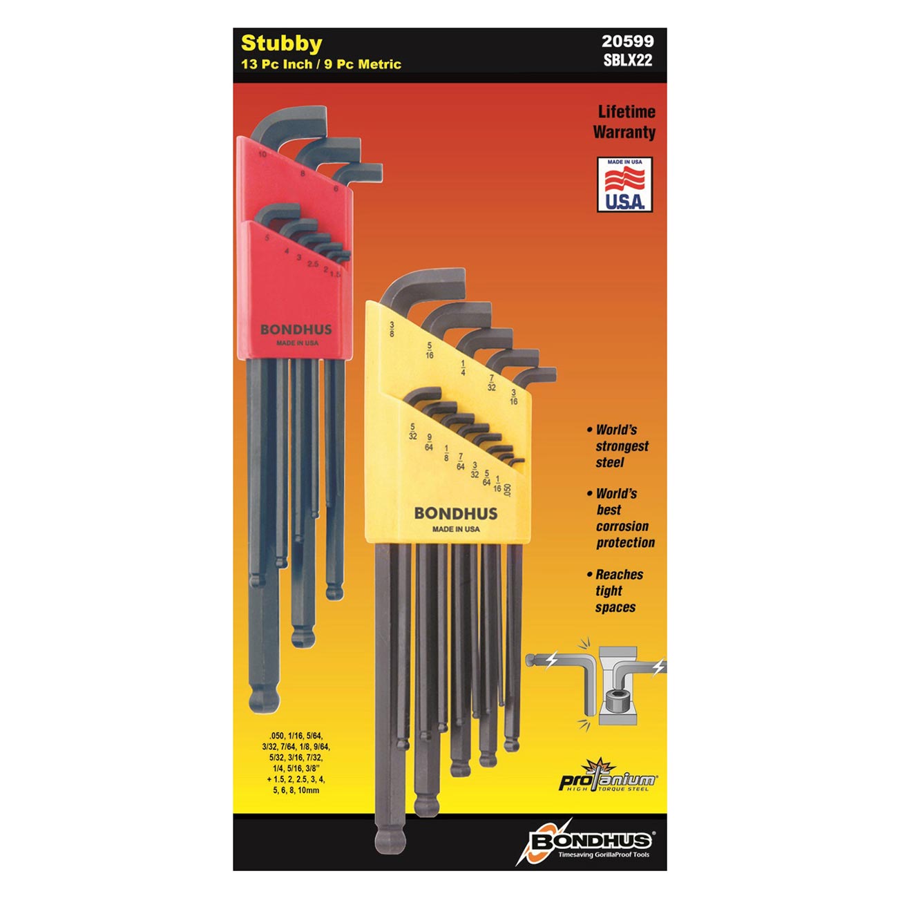 Bondhus Bondhus Balldriver Stubby Metric/sae Ball End Hex L-keys Double Set (22 Piece) BONDHUS