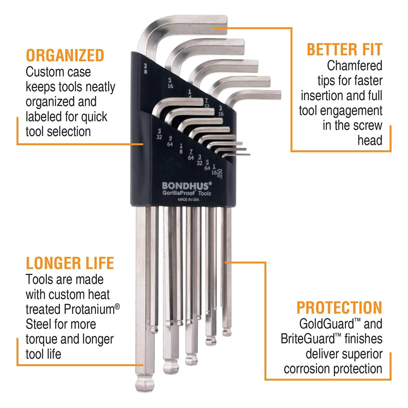 Bondhus Plated Balldriver Metric/sae Ball End Hex L-keys Double Set (22 Piece) BONDHUS